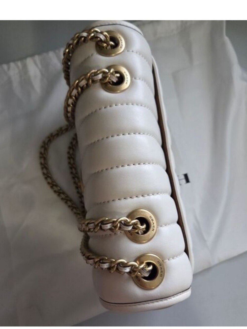 Coach Madison Quilted Leather Shoulder Bag Brass/Chalk - Picture 3 of 7